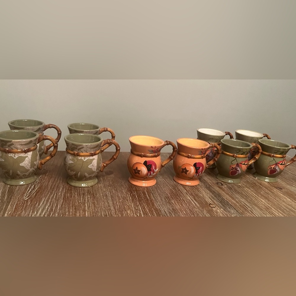 SET OF 10 TRACY PORTER MUGS FROM MOSS LEAVES, WILLOW & TERRA COTTA COLLECTION